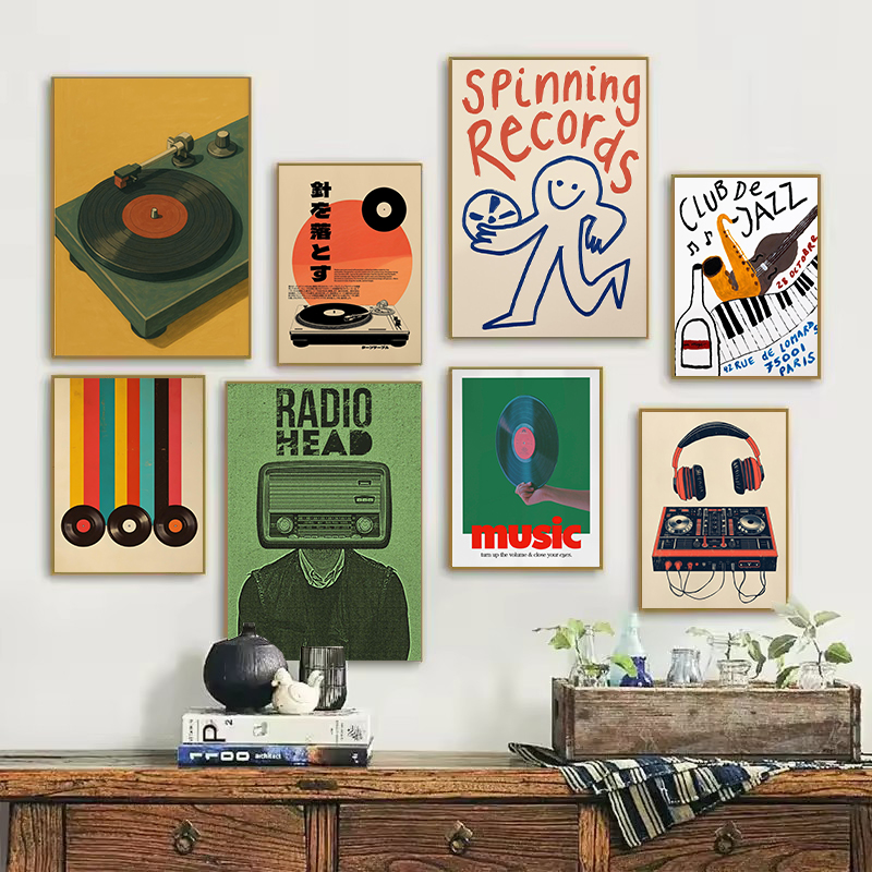Musical Instrument Painting - Retro Japanese Style Vinyl Record Player