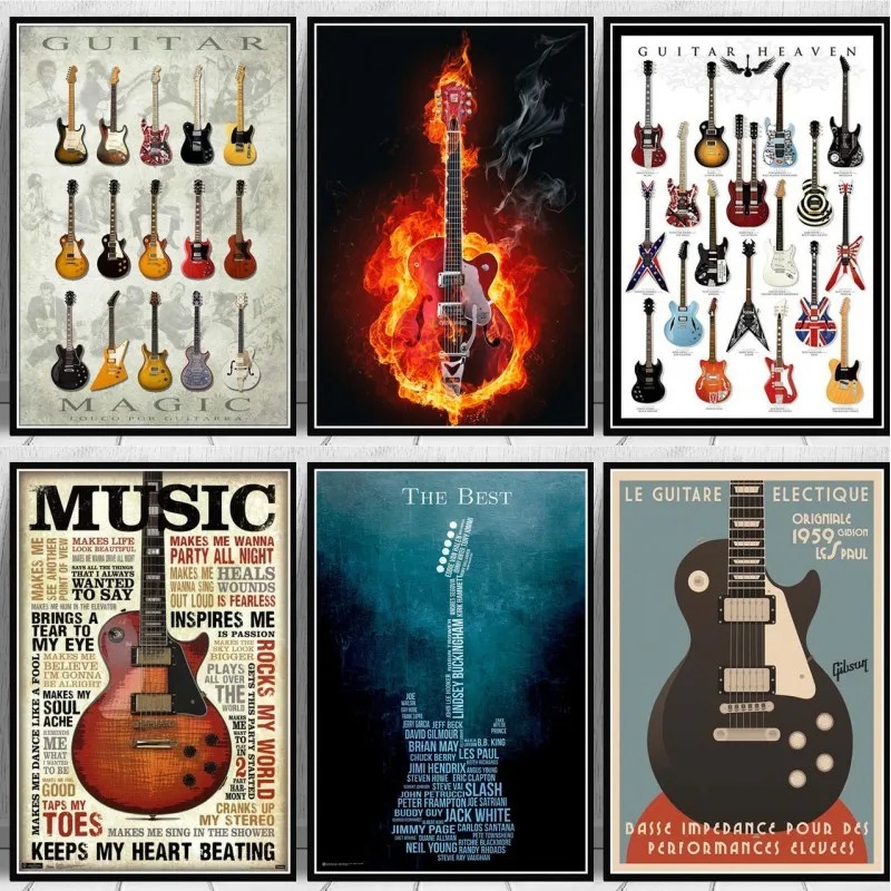 Musical Instrument Painting - Notation Guitar Poster Print Canvas Collection